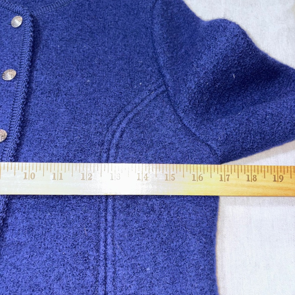 Talbots Vintage Navy Blue 100% Wool Boiled Knit Cardigan Jacket Silver Buttons 6 - Picture 4 of 6